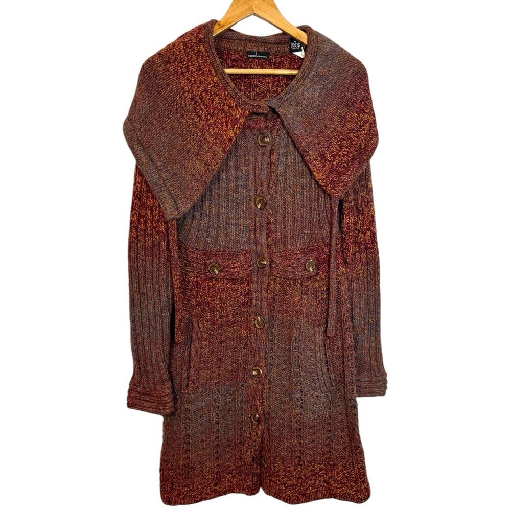 Moda International Gradient Wool Blend Longline Coatigan Sweater Medium Buttons